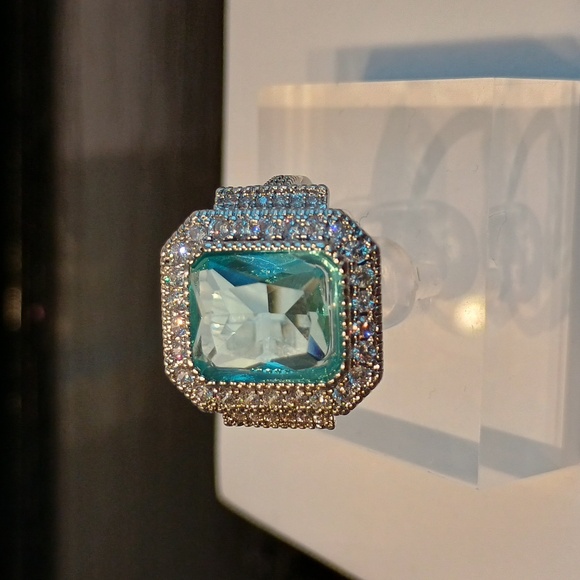 Fashion Jewelry Jewelry - Aquamarine and Cubic Zirconia Ring, Silver, Women's Size Various